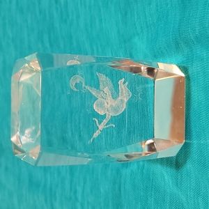 Paperweight vintage 3D Cupid white image inside Clear glass